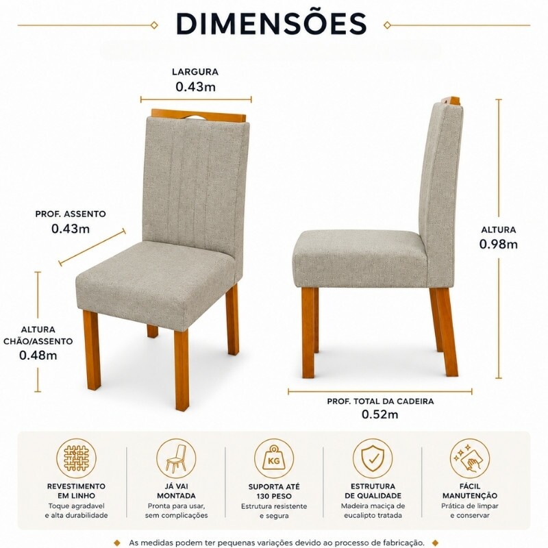 Mesa de Jantar Bali 90×90 Vidro Off/Base Madeira + 4 Cad. Atlanta Linho Bege Cru Madeira Minas Plac - Entregue Montada - Imagem 10
