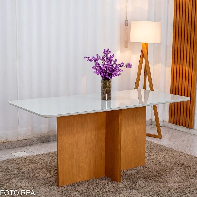 Mesa de Jantar Moscou 160x80 Vidro Off/Base Cinamomo + 6 Cad. Atlanta Linho Bege Cru Madeira Minas Plac - Entregue Montada - Imagem 11