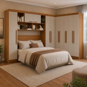 Modulado Apolo Premium + Modulado de Canto Fortaleza + Guarda-roupa Recife 6 Portas Cinamomo/Off - Sallêto