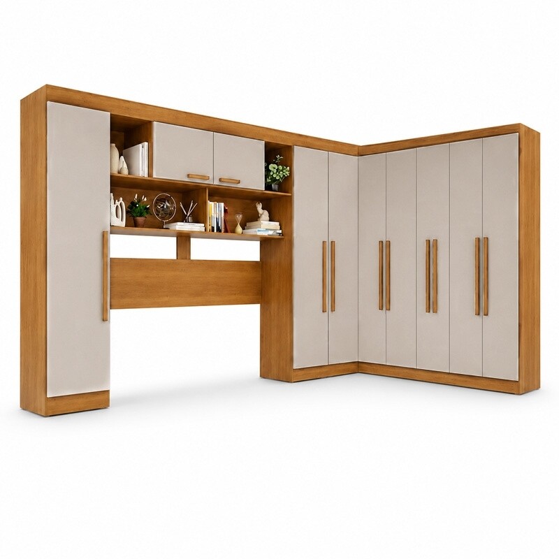 Modulado Apolo Premium + Modulado de Canto Fortaleza + Guarda-roupa Recife 6 Portas Cinamomo/Off - Sallêto - Imagem 3
