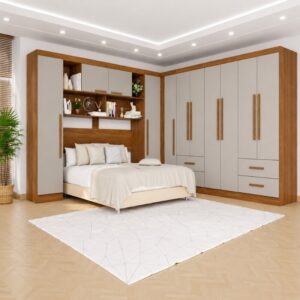 Modulado Apolo Premium + Modulado de Canto Fortaleza + Guarda-roupa Texas Premium 6 Portas Cinamomo/Off - Sallêto