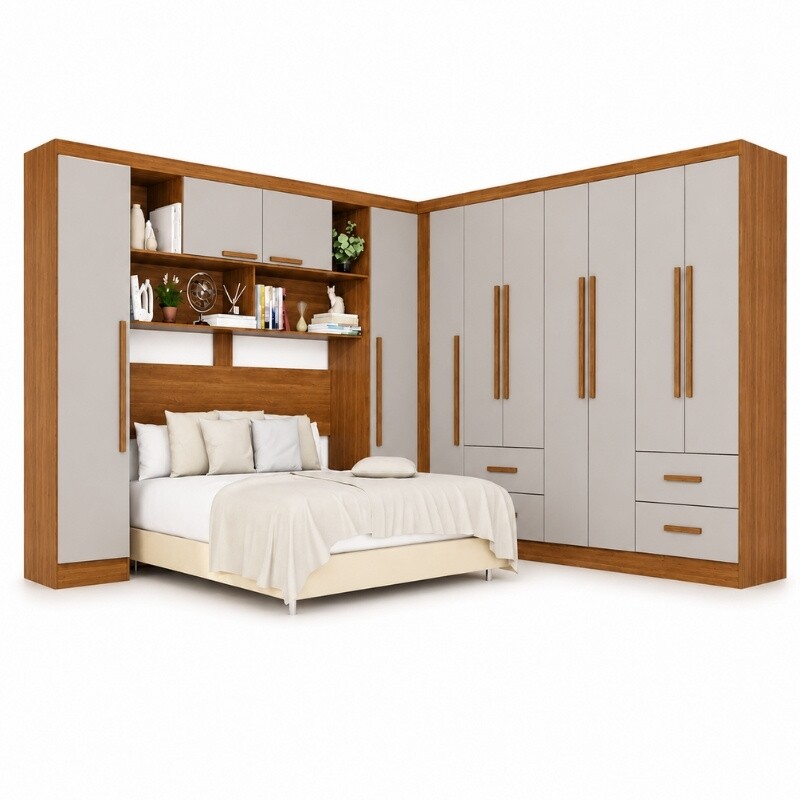 Modulado Apolo Premium + Modulado de Canto Fortaleza + Guarda-roupa Texas Premium 6 Portas Cinamomo/Off - Sallêto - Imagem 3