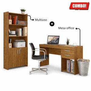 Combo - Multiuso Escritório 2 Portas Larg. 0.70m + Mesa Office NT 51015 Larg. 1.21m 2 Gavetas Freijó - Notável