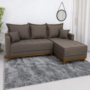 Sofá 3 Lug. Milão C/Chaise Lado Esquerdo Linho Marrom 1007 Larg. 2.30m - Molas Ensacadas