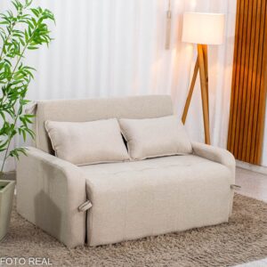 Sofá Cama Amora New Larg. 1.37m Linho Bege 488