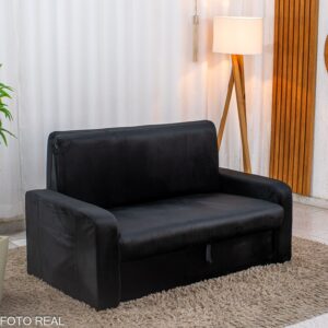 Sofá Cama Daiane Larg. 1.40m C/Baú Veludinho Preto 379/451