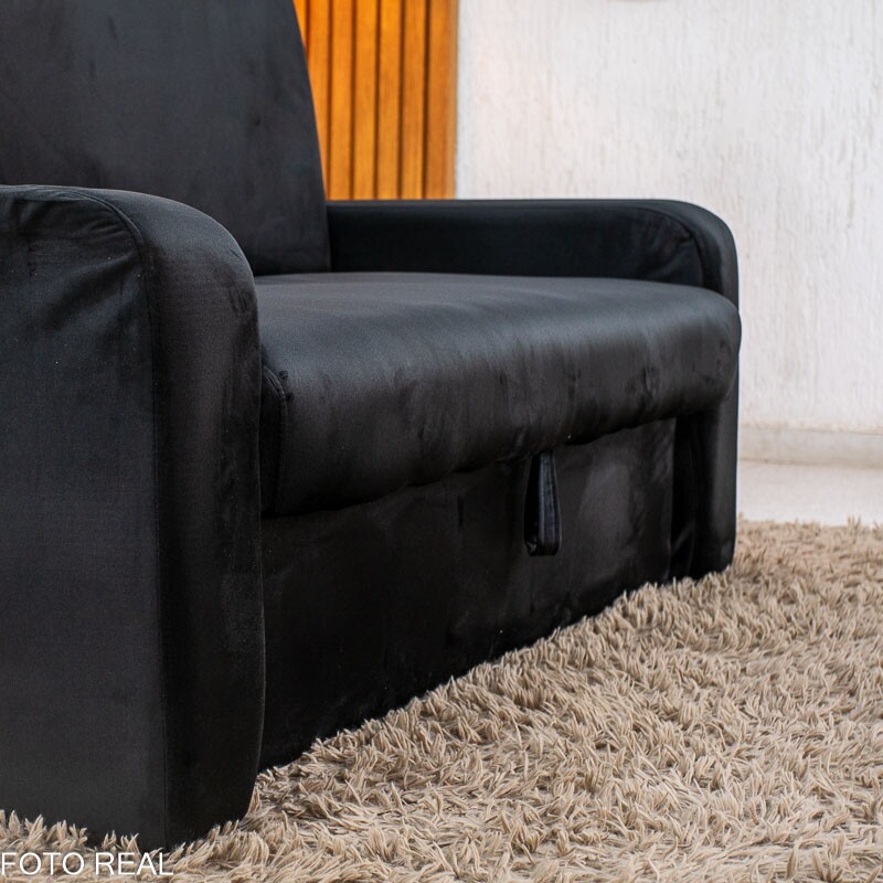 Sofá Cama Daiane Larg. 1.40m C/Baú Veludinho Preto 379/451 - Imagem 12