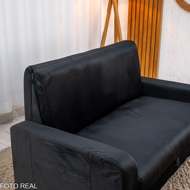 Sofá Cama Daiane Larg. 1.40m C/Baú Veludinho Preto 379/451 - Imagem 10