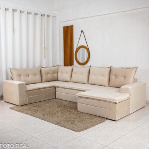 Sofá de Canto Atalanta 3.20m C/Chaise Lado Esquerdo Veludo Bege 209/03