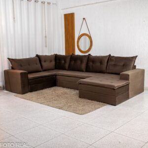 Sofá de Canto Atalanta 3.20m C/Chaise Lado Esquerdo Veludo Marrom 204/06