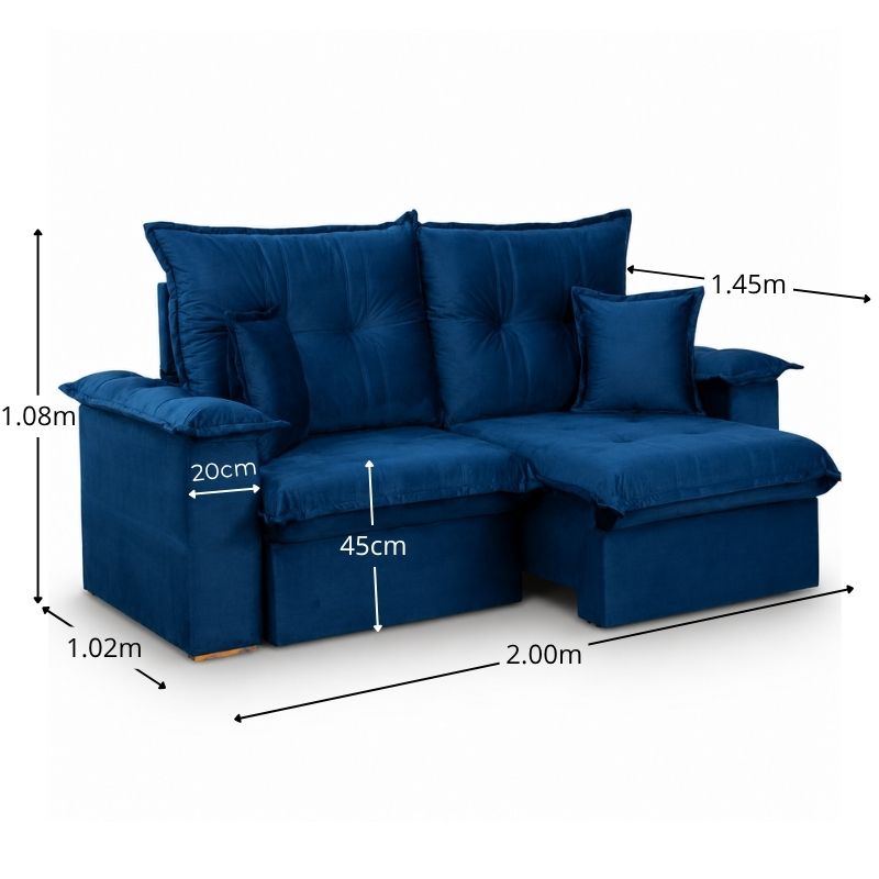 Sofá Retrátil Reclinável Bela 2.00m Veludo Azul 09 - Imagem 2