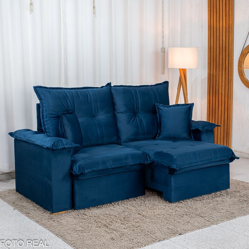 Sofá Retrátil Reclinável Bela 2.00m Veludo Azul 09 - Imagem 4