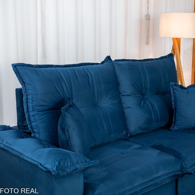 Sofá Retrátil Reclinável Bela 2.00m Veludo Azul 09 - Imagem 7