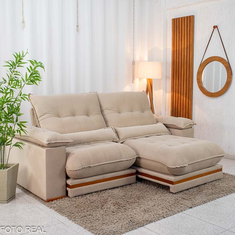 Sofá Retrátil Reclinável Ibis 2.50m Veludo Bege 827 - D33 e Molas Ensacadas - Imagem 6