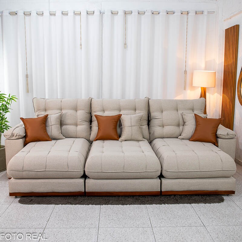 Sofá Retrátil Reclinável Verona 3.20m Linho Bege - Molas Ensacadas - Imagem 6