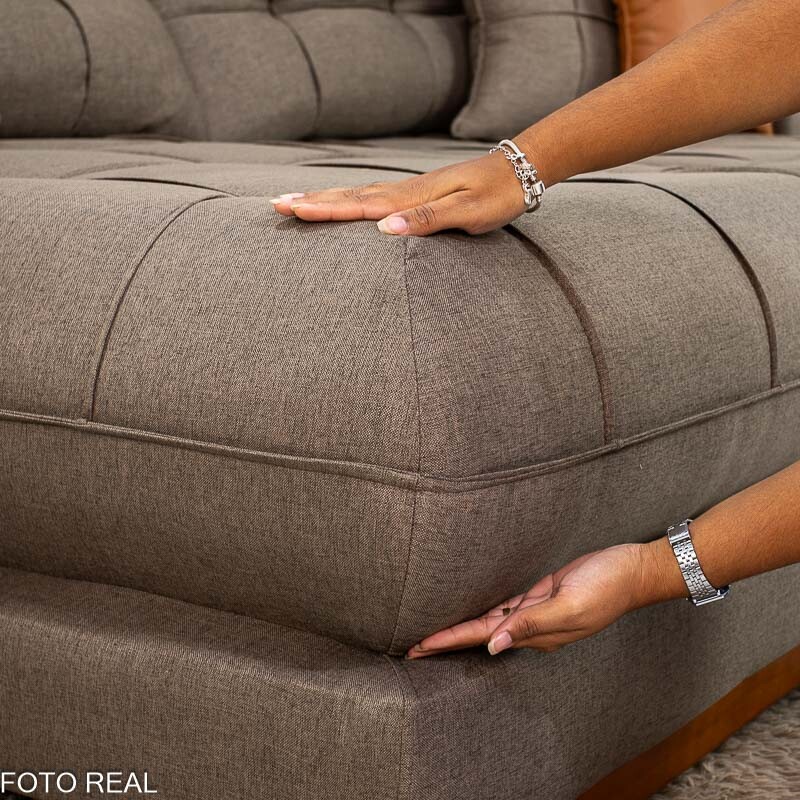 Sofá Retrátil Reclinável Verona 3.20m Linho Marrom - Molas Ensacadas - Imagem 11