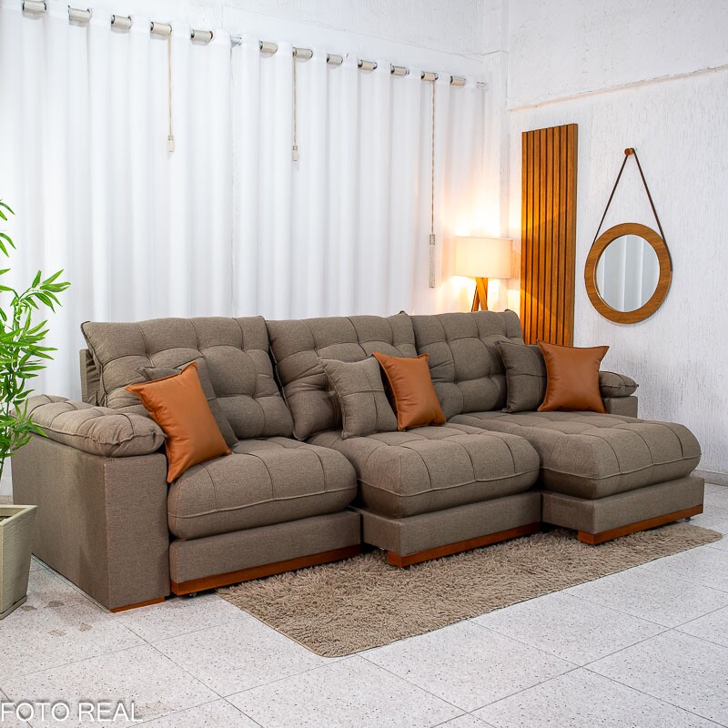 Sofá Retrátil Reclinável Verona 3.20m Linho Marrom - Molas Ensacadas - Imagem 5