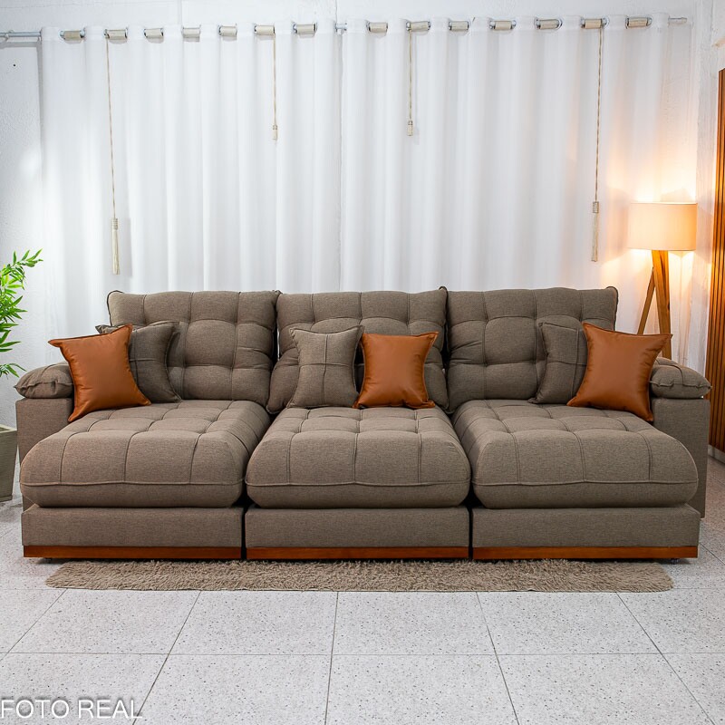 Sofá Retrátil Reclinável Verona 3.20m Linho Marrom - Molas Ensacadas - Imagem 6