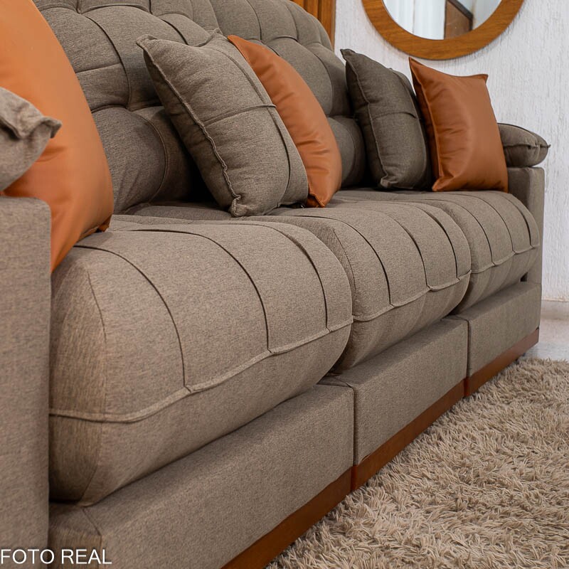Sofá Retrátil Reclinável Verona 3.20m Linho Marrom - Molas Ensacadas - Imagem 10